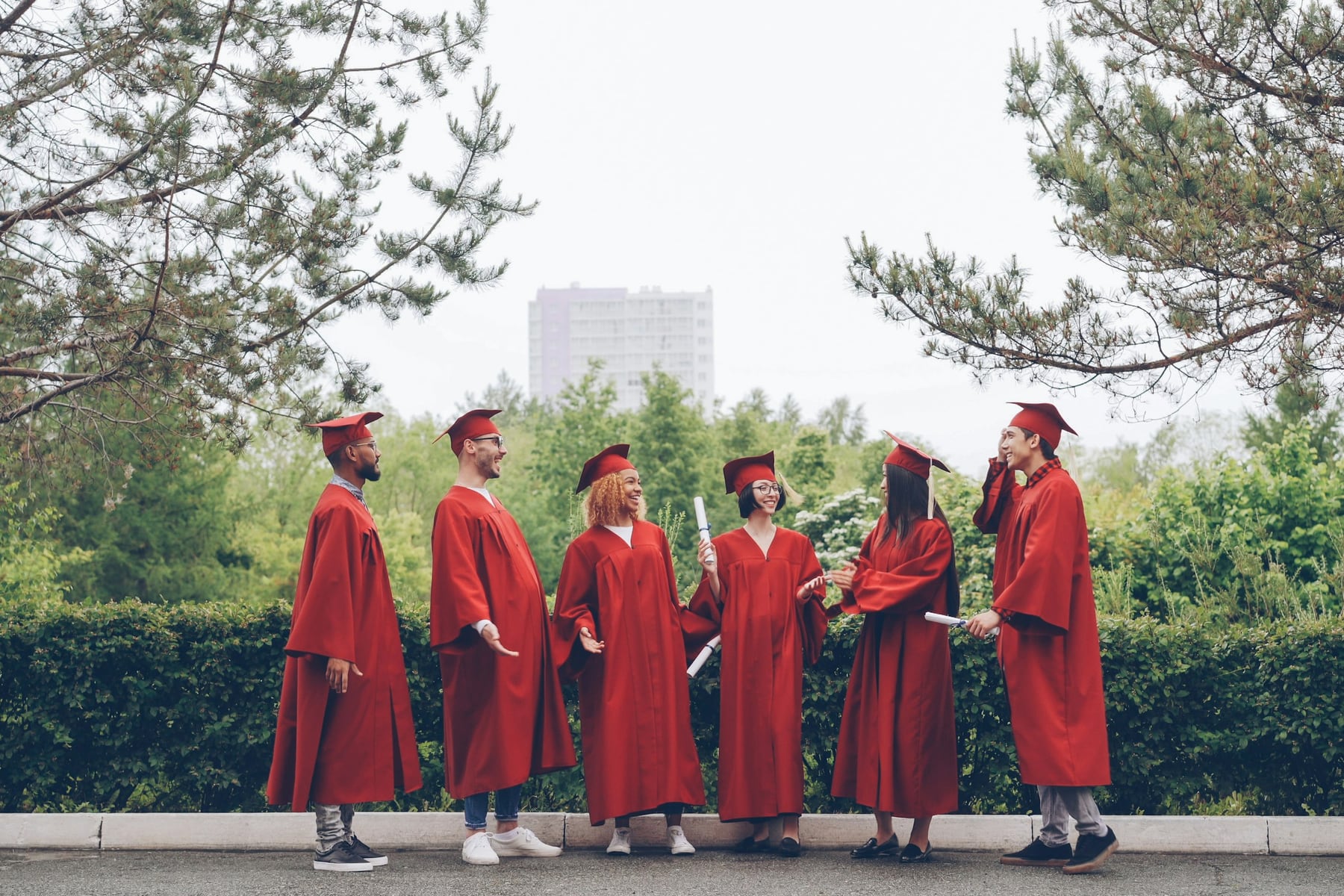 A group of school graduates discussing their next stage of education