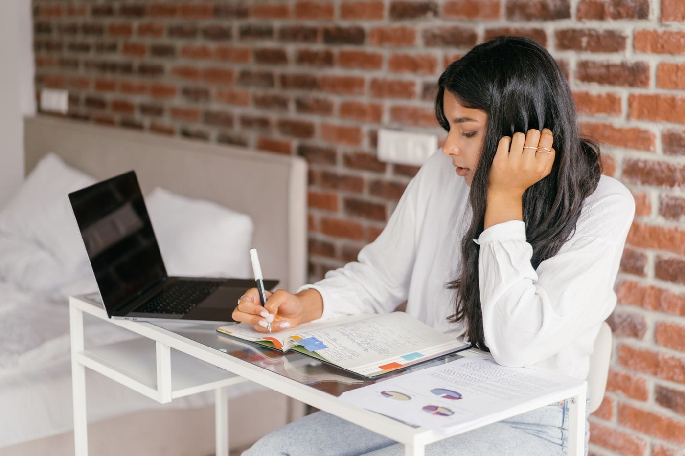Preparing application documents at a desk